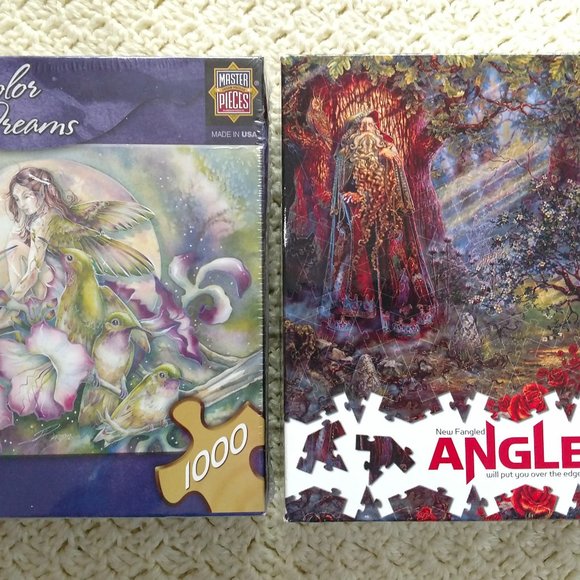 2 NEW Adult Puzzles~Fantasy Lot~New Fangled Angles Merlin~Watercolor Bird/Fairy - Picture 1 of 11